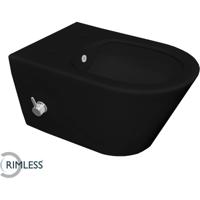 Wiesbaden Stereo Wandcloset Rimless met Bidetkraan - Koudwater - Mat Zwart