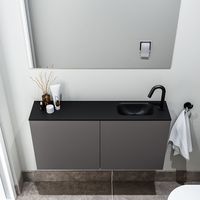 Zaro Polly toiletmeubel 100cm donkergrijs met zwarte wastafel met kraangat rechts - thumbnail