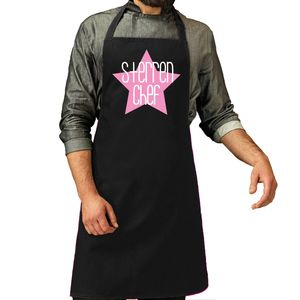 Cadeau schort voor heren - sterren chef - roze - keukenschort - barbecue - keukenprins
