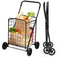 Opvouwbare Winkelwagen Lichtgewicht Extra Grote Boodschappenwagen met 360° Rollende Zwenkwielen Draagbare Boodschappenwagen Zwart