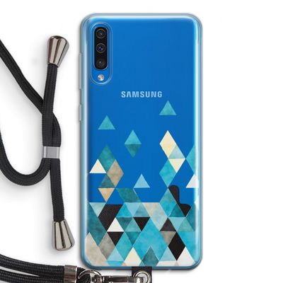 Gekleurde driehoekjes blauw: Samsung Galaxy A50 Transparant Hoesje met koord