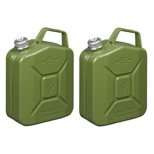 Set van 2x stuks metalen jerrycan met magnetische dop legergroen voor brandstof 5 liter