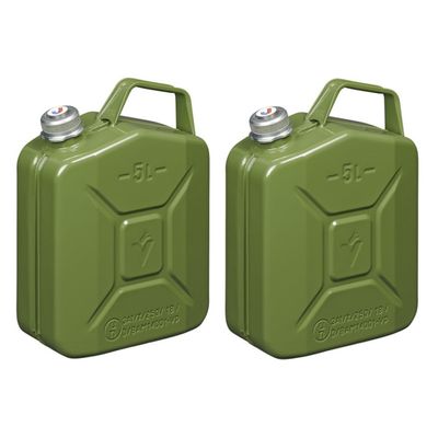 Set van 2x stuks metalen jerrycan met magnetische dop legergroen voor brandstof 5 liter