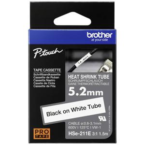 Brother HSE211E Labeltape krimpkous Tapekleur: Wit Tekstkleur: Zwart 5.2 mm 1.5 m