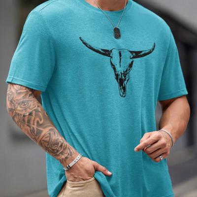 Bon&Bon Men's Plus Size Bull Skull Graphic T-Shirt - Green Street Style Green / 4XL Bon&Bon Men's Plus Size Bull Skull Graphic T-Shirt - Green Street Style Green / 4XL