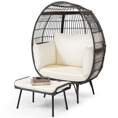 Rotan Fauteuil met Voetenbank Extra Grote Tuinstoel met Kussen XXL Rotan Stoel