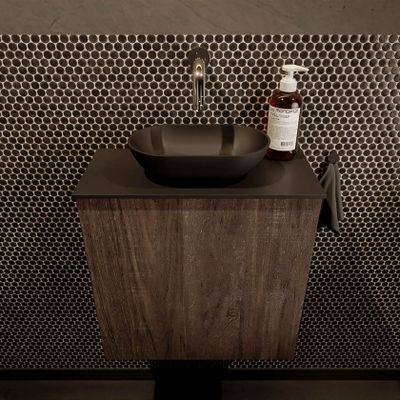Mondiaz Fowy toiletmeubel 50cm dark brown met blad en waskom urban midden zonder kraangat
