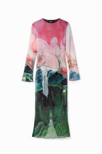 Slim fit midi-jurk met tule en fantasieprint - RED - XL