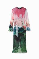 Slim fit midi-jurk met tule en fantasieprint - RED - XL