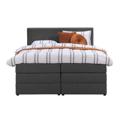 Boxspring met voetbord Liv geblokt - antraciet - 180x200 cm - slanke poot - Leen Bakker