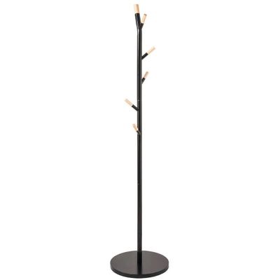 Kapstok - zwart - metaal/MDF - 6 haaks - 40 x 175 cm