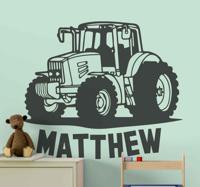 Stickers speelgoed Silhouet van tractor met naam - thumbnail
