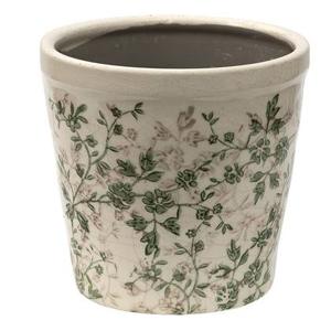 Clayre & Eef Bloempot Ø 14x13 cm Groen Beige Keramiek Bloemen