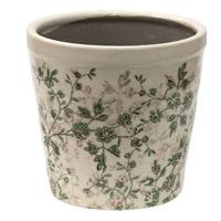 Clayre & Eef Bloempot Ø 14x13 cm Groen Beige Keramiek Bloemen