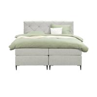 Leen Bakker - Boxspring Liv Geruit - Ecru - 160x200 Cm - Slanke Poot - Stof - Crème