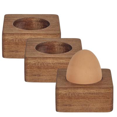 Home deco factory eierdop - 6x - acacia hout - donkerbruin - vierkant - 6,5 x 6,5 cm