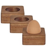 Home deco factory eierdop - 6x - acacia hout - donkerbruin - vierkant - 6,5 x 6,5 cm