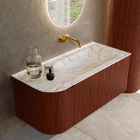 Badmeubel Mondiaz Kurve-Dlux | 105 cm cm | Meubelkleur Ruby | Wastafelkleur Glace | Solid surface | Wasbak rechter zijde spoelbak | Zonder kraangat(en)
