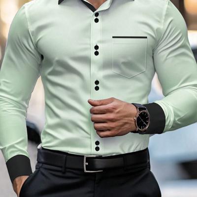 Bon&Bon Men's Khaki Casual Shirt - Long Sleeve Colorblock Polyester Olive Green / XL