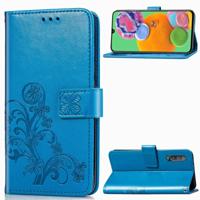 Voor Galaxy A90 5G vier-blad clasp reliëf gesp mobiele telefoon bescherming lederen draagtas met Lanyard & kaartsleuf & portemonnee & beugel functie