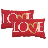 Out of the blue Sierkussens - Set van 2x stuks - valentijn - rood love - 30 x 50 cm - cadeau kussen