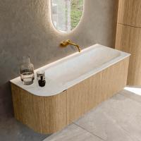 Badmeubel Mondiaz Kurve-Dlux | 125 cm | Meubelkleur Oak | Wastafelkleur Opalo | Solid surface | Rechts spoelbak | Zonder kraangat(en)