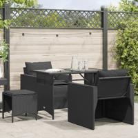 4-delige Loungeset met kussens poly rattan zwart - thumbnail