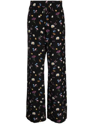 Stella McCartney pantalon en soie à fleurs - Noir