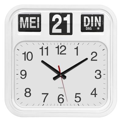 Fysic FK950 - Extra grote analoge wandklok met dag en datum, wit