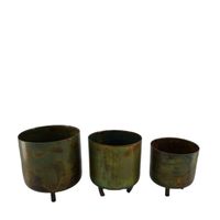 DKNC - Plantenbakken Patras - Metaal - 17x17x20 cm - Set van 3 - Groen - thumbnail