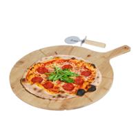 Pizza serveerplank met pizzasnijder - bamboe - 38 cm - dubbelzijdig - pizzabord