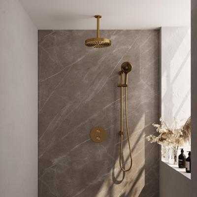 BRAUER Stripe Thermostatische Inbouw Regendouche - 3-weg - rond - SET 48 - 25cm douchekop - plafondarm - 3-standen handdouche - doucheslang - geïntegreerde glijstang - goud geborsteld PVD 5-GG-459
