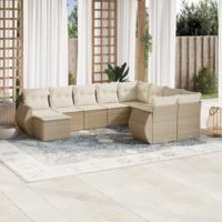 10-delige Loungeset met kussens poly rattan beige