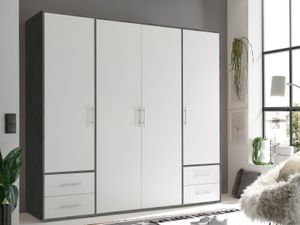 Kledingkast VALKENBURG 4 deuren 4 lades wit/antraciet