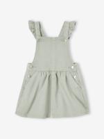 Salopettejurk baby schouderbandjes met ruches groengrijs Salopettejurk baby schouderbandjes met ruches groengrijs