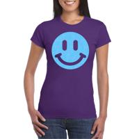 Verkleed T-shirt voor dames - Smile Emoticon - paars - carnaval/foute party - feestkleding