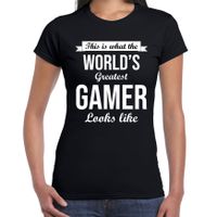 Worlds greatest gamer cadeau t-shirt zwart voor dames - thumbnail