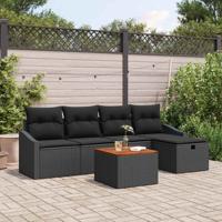 Tuinbankenset met kussen met opslag 6 pcs Zwart poly rattan