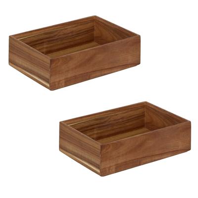 Bestekbak/keuken organizer - 2x - 1 vaks - Smart Desk serie - acacia hout - 15 x 23 x 7 cm