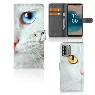 Nokia G22 | Telefoonhoesje | Met pasjeshouder | Witte Kat