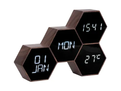 Alarm clock Six in the Mix black wood painted