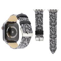 Doornen afdrukken lederen horlogebandje voor Apple Watch serie 3 & 2 & 1 38mm (zwart grijs)