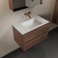 MONDIAZ AIVY 80cm badmeubel Mocha, wastafel Talc solid surface midden zonder kraangat met spiegelkast (AI-351171TALC-NO - AI-M80MOMI - AI-C80MOMI)