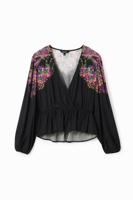 Wikkelblouse met digitale bloemenprint - BLACK - XS - thumbnail