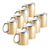 Koffiebeker/theemok - 8x - Metallic goud - keramisch - 350 ml - Servies - Bekers/mokken