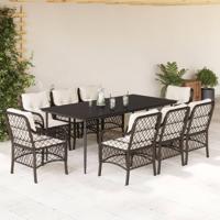 9-delige Tuinset met kussens poly rattan bruin