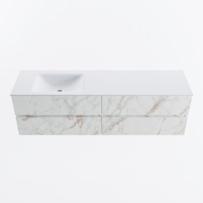 MONDIAZ VICA 170cm badmeubel onderkast Carrara 4 lades. Wastafel CLOUD links zonder kraangat, kleur Talc.