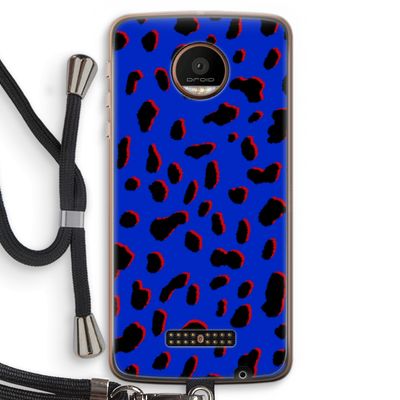 Blue Leopard: Motorola Moto Z Force Transparant Hoesje met koord
