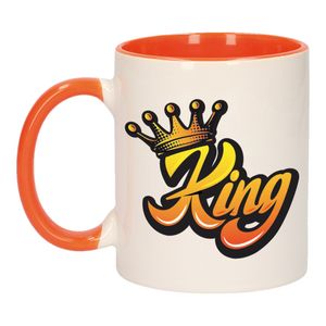 Koningsdag King met kroon mok/ beker oranje wit 300 ml