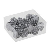 Othmar Decorations Decoratie dennenappels - 24x - glitter zilver - 4,5 cm - kerststukje
